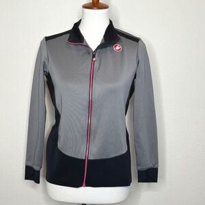 CASTELLI Cycling Bike Womens‎ Full Zip Jacket LG Gray Black Back Pocket
